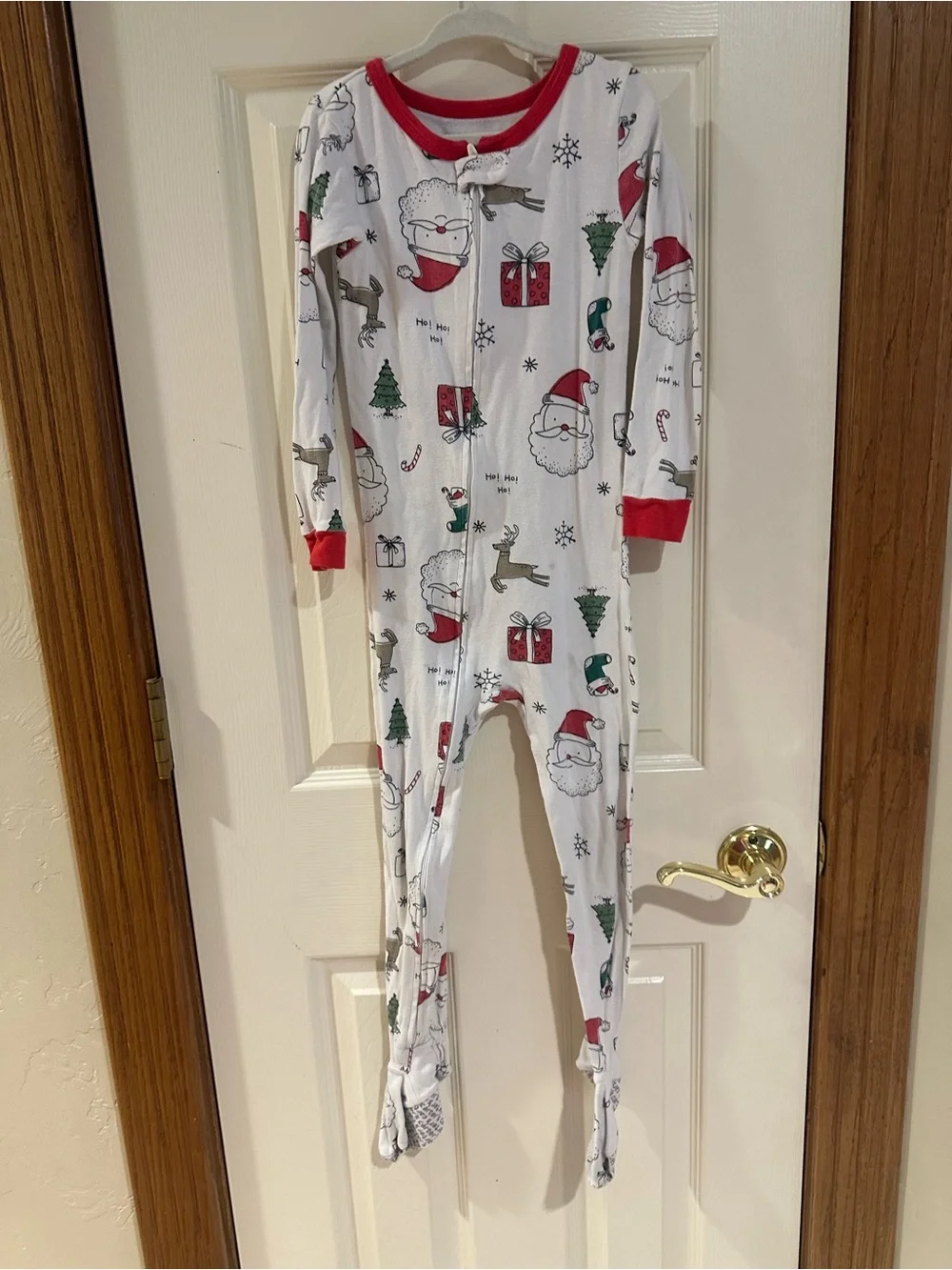Carter's White and Red Santa Print Footed One-Piece Pajamas